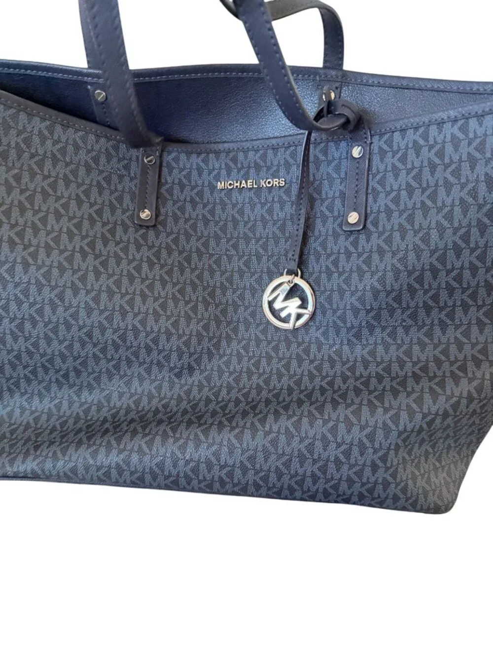 MICHAEL KORS Navy JetSet Saffiano Logo Reversible Tote Bag